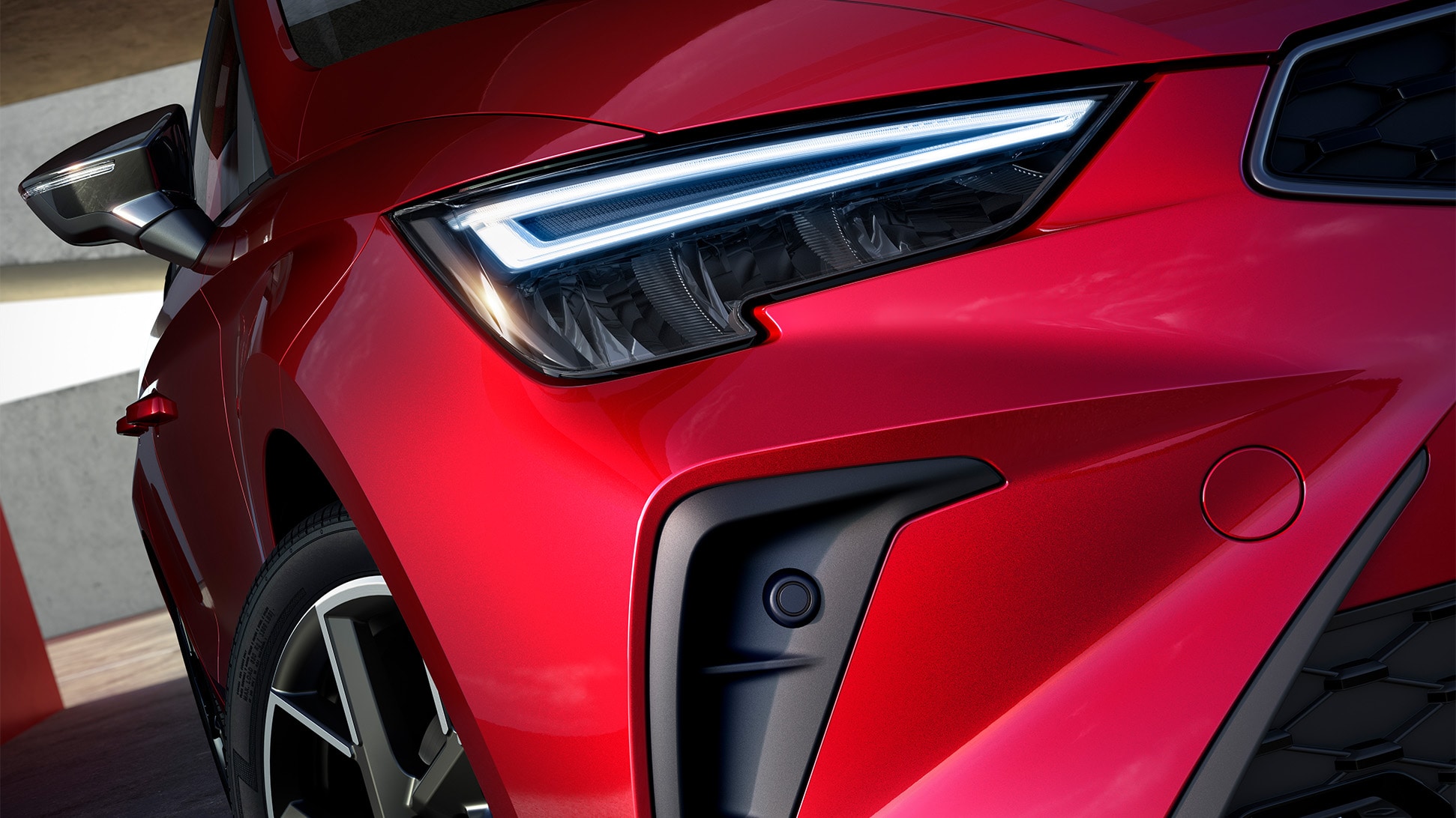 Detail van een van de koplampen van de SEAT Ibiza  Detail van een van de koplampen van de SEAT Ibiza