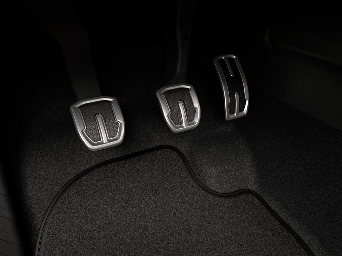 Detail van de pedalen met aluminium look van de SEAT Ibiza  Detail van de pedalen met aluminium look van de SEAT Ibiza