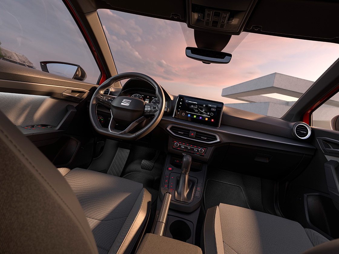 Interieur van de SEAT Ibiza met zijn details, zoals de bekleding. 