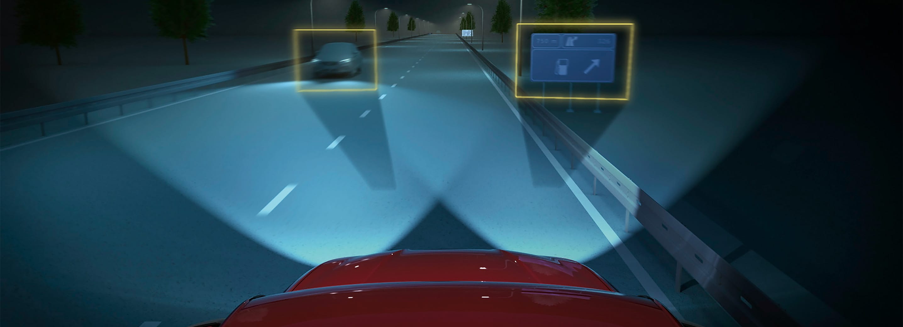 Phares matrix led de la seat leon illustrant la technologie avancée utilisée pour améliorer la sécurité, notamment l’appel d’urgence ecall automatique en cas d’accident.