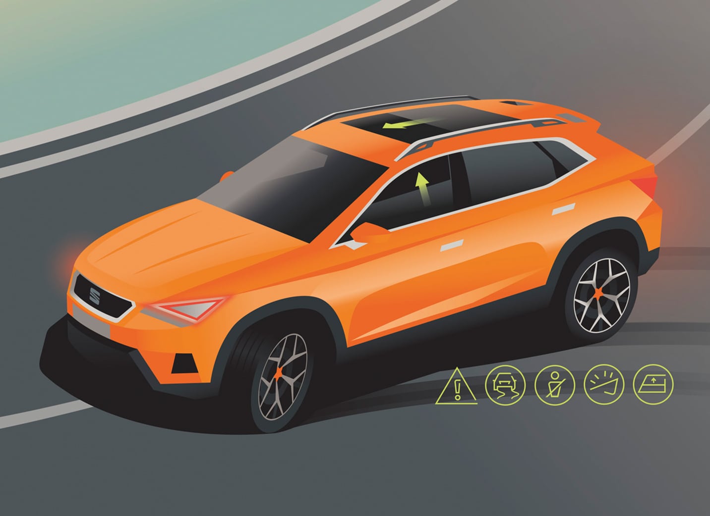 SEAT ATECA SUV illustration fonction pre-crash assist 