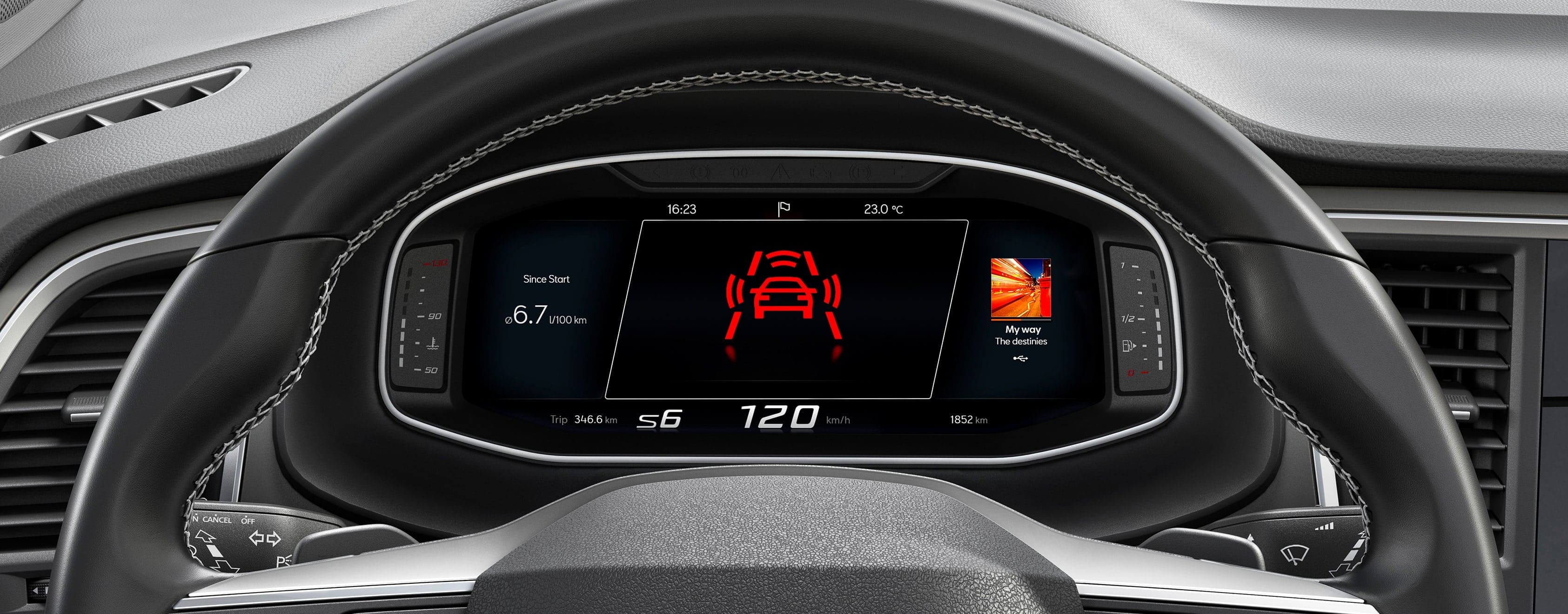 SEAT Ateca SUV detailed view of digital cockpit with safety feature