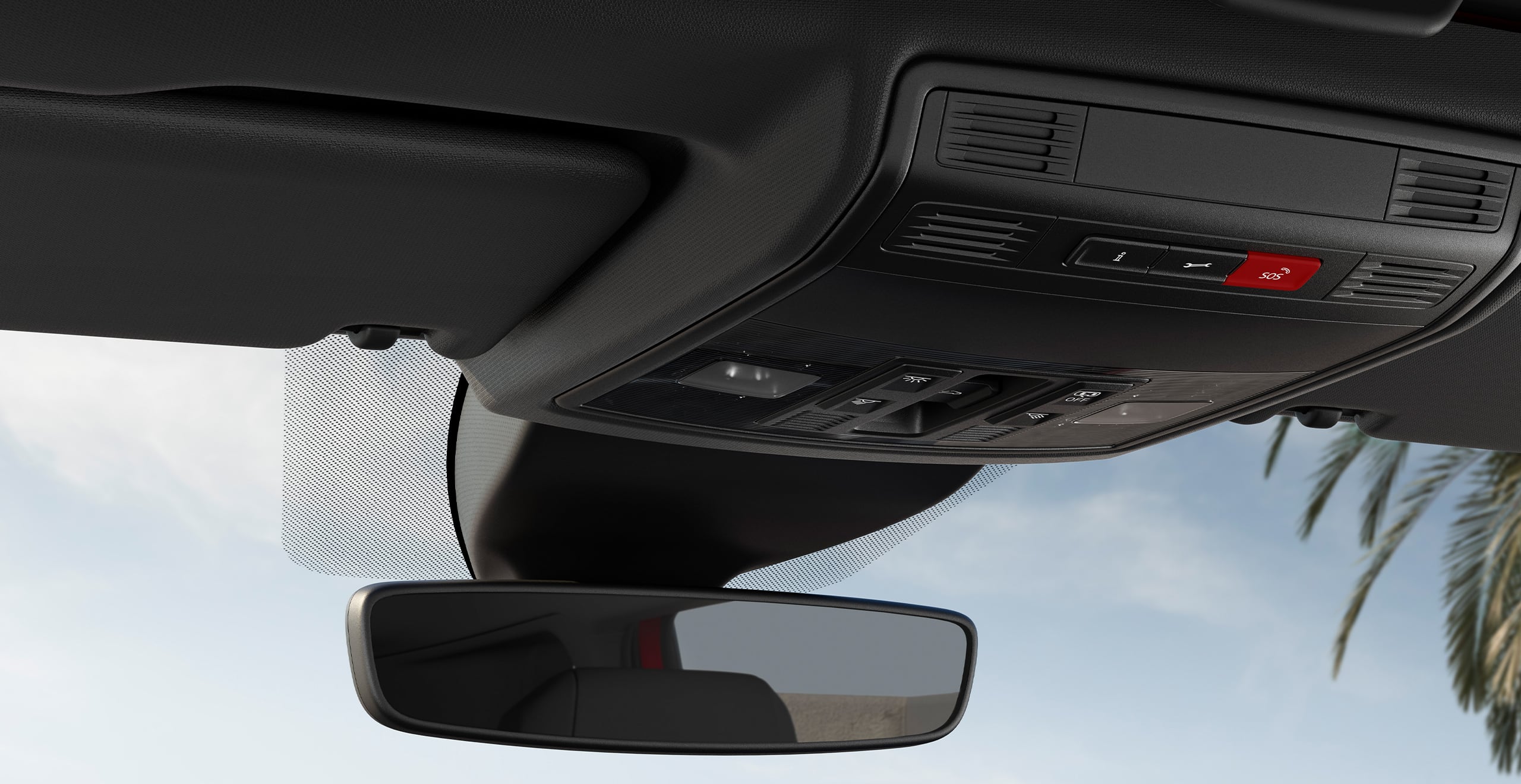 SEAT Ibiza interieur zicht van de achteruitkijkspiegel
