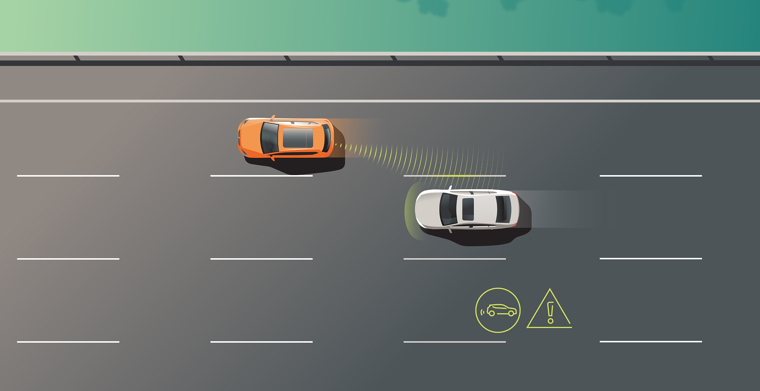 SEAT Leon Break – représentation graphique du détecteur d’angle mort vu du dessus 