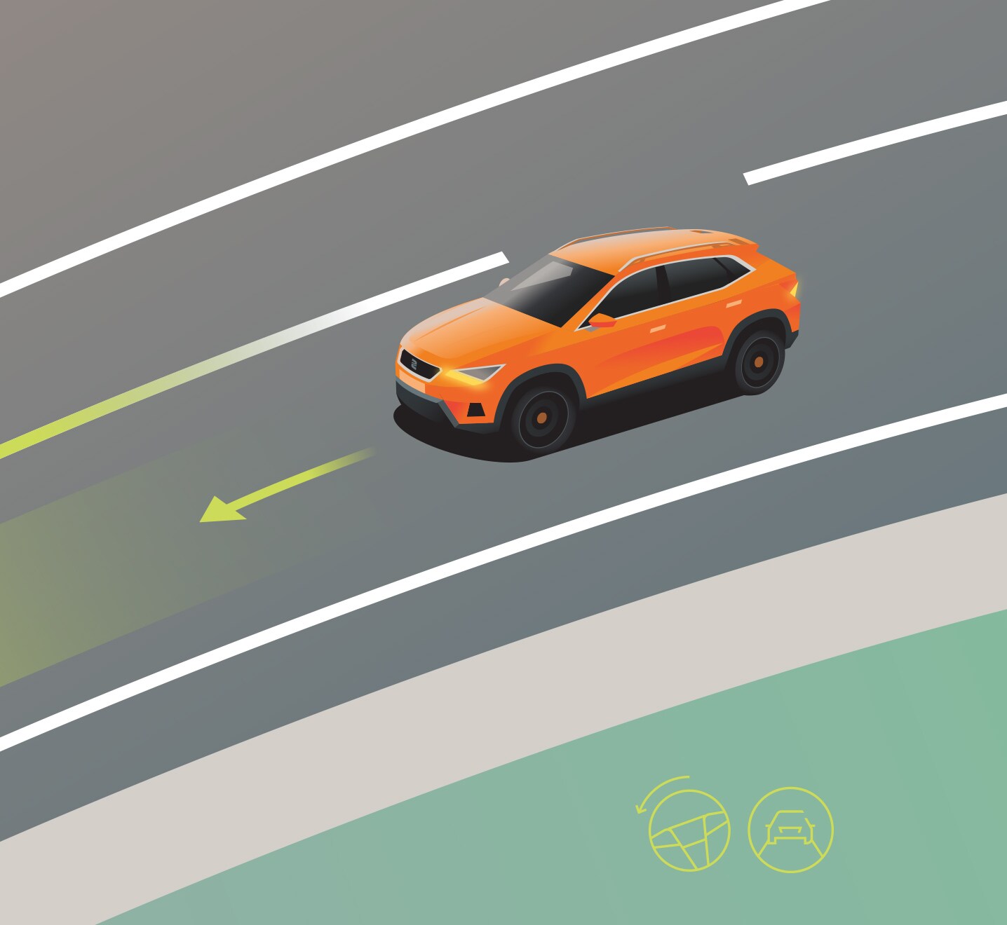 SEAT Leon Break – représentation graphique d’une voiture avec flèche 