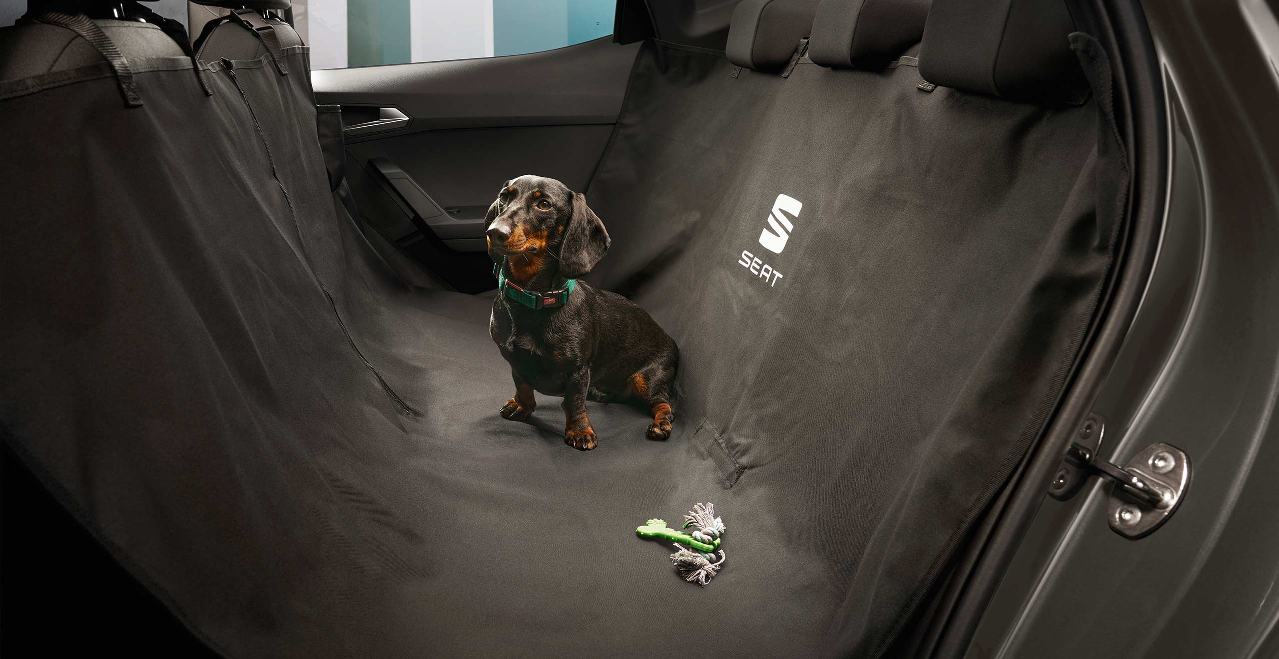 un chien dans la seat arona avec housse de protection pour les sièges